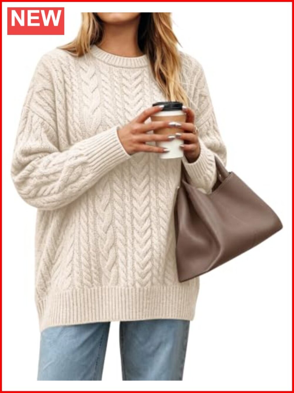Cable Knit Long Sleeve Tunic Sweater Crew Neck Pullover Fall Winter
